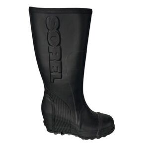 Sorel Women's Joan Rain Wedge Tall Knee-High Boot, Black, Size 8.5
